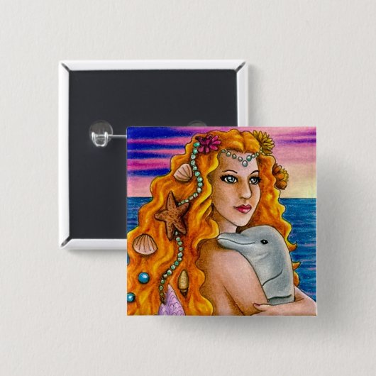 Badge Carré 5 Cm bouton sirène 13 (Devant & derrière)