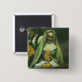 Badge Carré 5 Cm Bouton Sorcière Zombie (Devant & derrière)