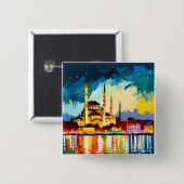 Badge Carré 5 Cm Bouton Souvenir de la mosquée d'Istanbul (Devant & derrière)