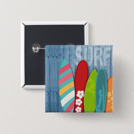 Badge Carré 5 Cm Bouton Surfboards (Devant & derrière)