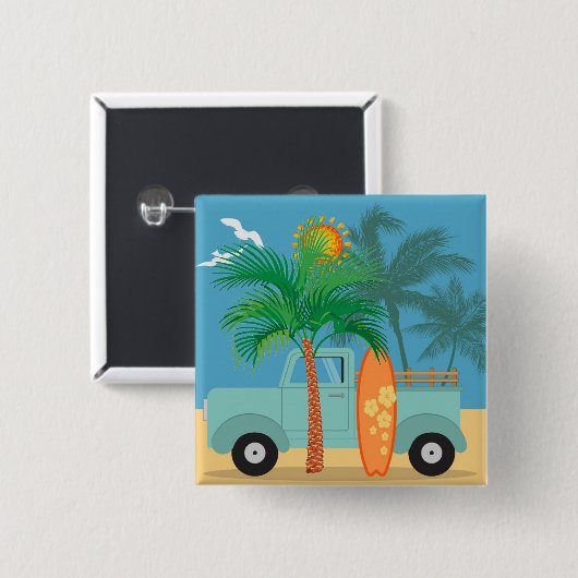 Badge Carré 5 Cm Bouton Surfer (Devant & derrière)