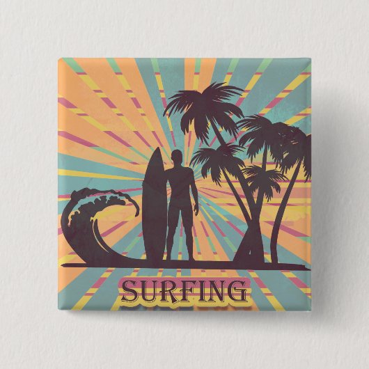 Badge Carré 5 Cm Bouton Surfer Dude (Devant)