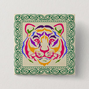 Badge Carré 5 Cm Bouton Tiger