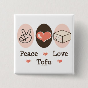 Badge Carré 5 Cm Bouton Tofu Peace Love