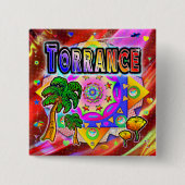Badge Carré 5 Cm Bouton Torrance Tropical Friends (Devant)