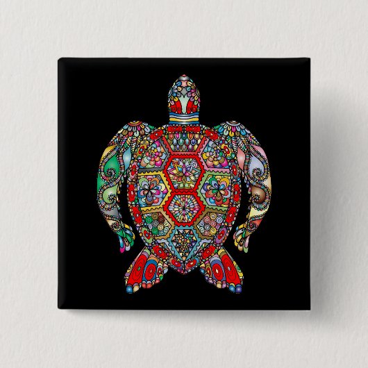 Badge Carré 5 Cm bouton tortue de mer (Devant)