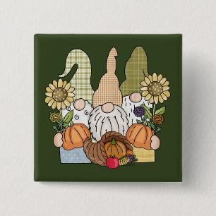Badge Carré 5 Cm Bouton Trio Gnomes de Thanksgiving