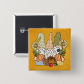 Badge Carré 5 Cm Bouton Trio Gnomes de Thanksgiving (Devant & derrière)