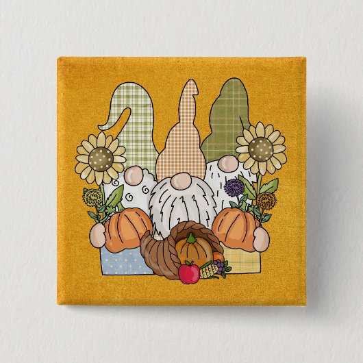 Badge Carré 5 Cm Bouton Trio Gnomes de Thanksgiving (Devant)