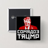Badge Carré 5 Cm Bouton Trump : "COMRADE TRUMP" (Noir) (Devant & derrière)