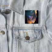 Badge Carré 5 Cm Bouton Ville futuriste de science-fiction (En situation)