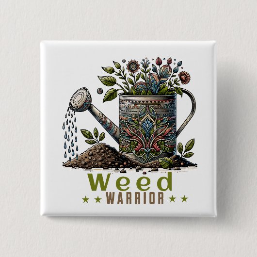 Badge Carré 5 Cm Bouton Weed Warrior (Devant)