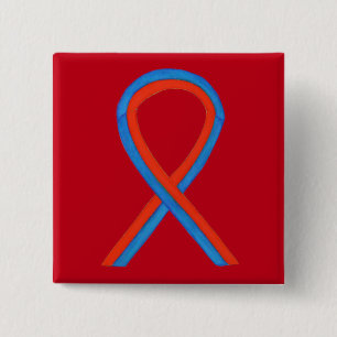 Badge Carré 5 Cm Boutons Bleu et Rouge de sensibilisation au ruban