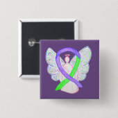Badge Carré 5 Cm Boutons d'angle violet et citron vert (Devant & derrière)
