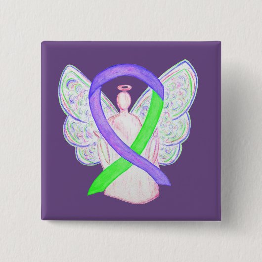 Badge Carré 5 Cm Boutons d'angle violet et citron vert (Devant)