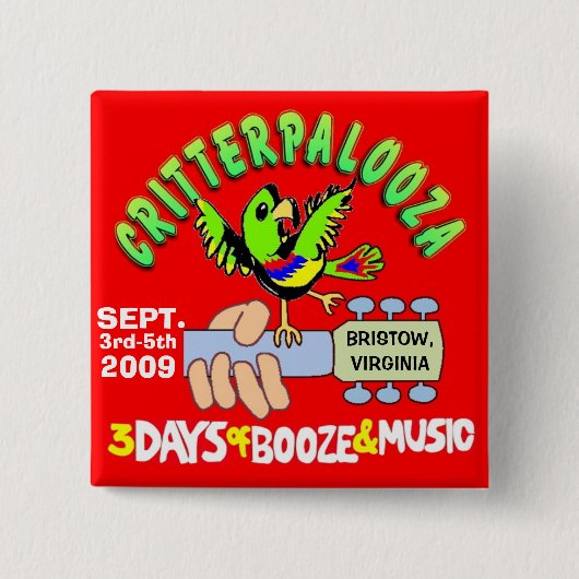 Badge Carré 5 Cm Boutons de CRITTERPALOOZA (Devant)