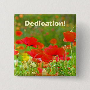 Badge Carré 5 Cm Boutons de dévouement ! Fleurs de coquelicot rouge