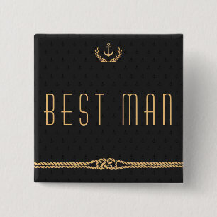 Badge Carré 5 Cm Boutons de mariage nautique Best Man