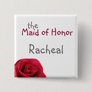 Badge Carré 5 Cm Boutons de noce de rose rouge