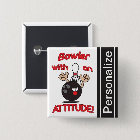 Badge Carré 5 Cm Bowler drôle avec attitude | Personnaliser (Devant & derrière)