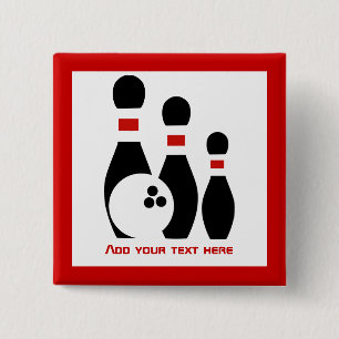 Badge Carré 5 Cm Bowling ball and pins black red