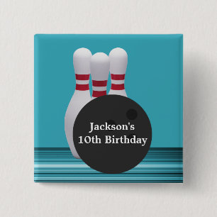 Badge Carré 5 Cm Bowling Birthday Party Button