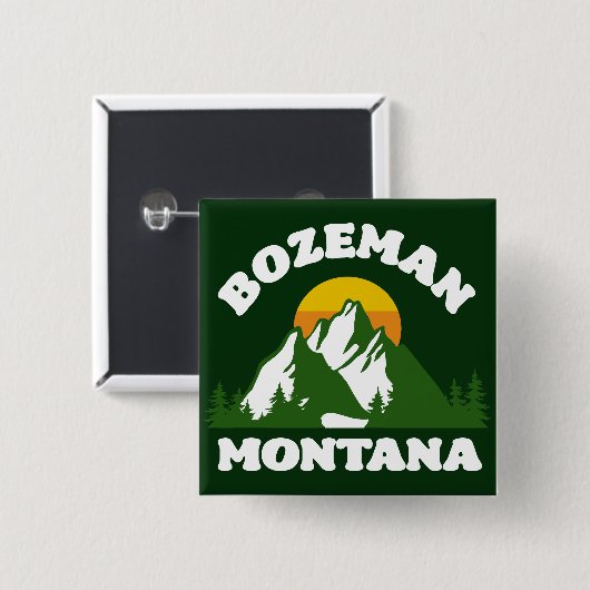 Badge Carré 5 Cm Bozeman, Montana (Devant & derrière)