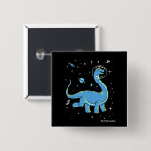 Badge Carré 5 Cm Brachiosaurus Bleu Dinos Dans L'Espace (Devant & derrière)