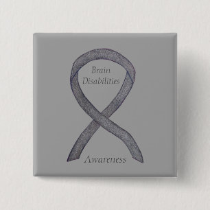 Badge Carré 5 Cm Brain Disabilities Awareness Ribbon Custom Pin