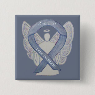 Badge Carré 5 Cm Brain Disabilities Silver Awareness Ribbon Angel