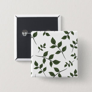 Badge Carré 5 Cm Branches de feuillage avec Feuilles verts en blanc