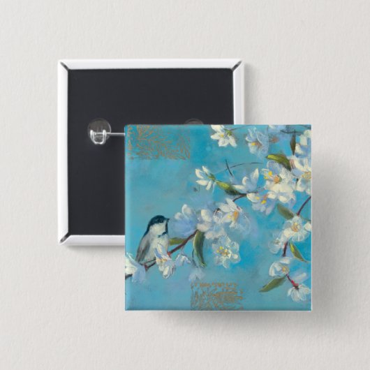 Badge Carré 5 Cm Branches fleurissantes (Devant & derrière)