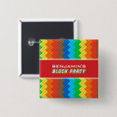 Badge Carré 5 Cm Bricks Toy Construction Construction Anniversaire  (Devant & derrière)