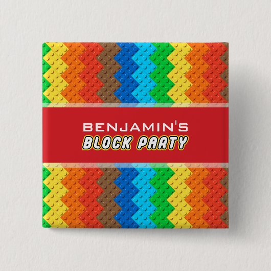 Badge Carré 5 Cm Bricks Toy Construction Construction Anniversaire  (Devant)
