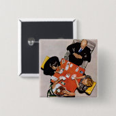 Badge Carré 5 Cm Bridge Game par Norman Rockwell (Devant & derrière)
