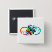 Badge Carré 5 Cm Bright infinity with rainbow butterfly (Devant & derrière)