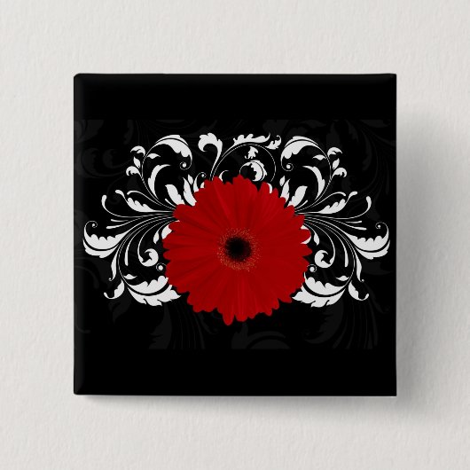 Badge Carré 5 Cm Bright Red Gerbera Daisy on Black (Devant)
