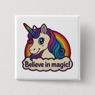 Badge Carré 5 Cm Broderie Mythique Unicorne Magique Animal à Corne