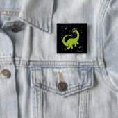 Badge Carré 5 Cm Brontosaurus Vert Dinos Dans L'Espace (En situation)