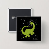 Badge Carré 5 Cm Brontosaurus Vert Dinos Dans L'Espace (Devant & derrière)