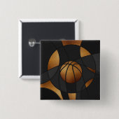 Badge Carré 5 Cm Bronze Basketball Art Abstrait (Devant & derrière)