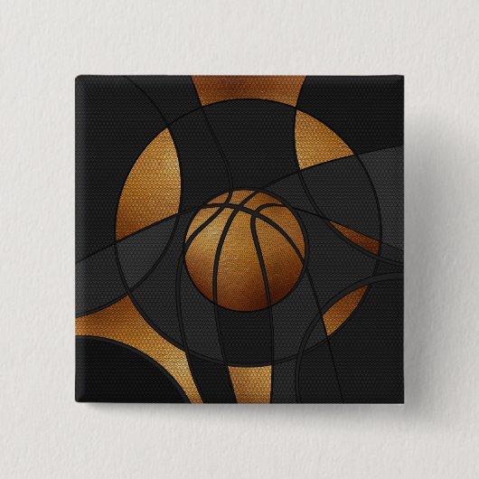 Badge Carré 5 Cm Bronze Basketball Art Abstrait (Devant)