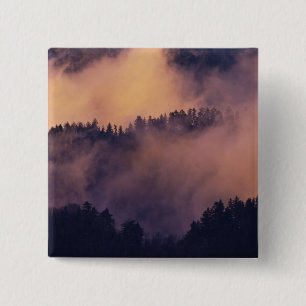 Badge Carré 5 Cm Brouillard hivernal dans la vallée au coucher du s