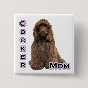 Badge Carré 5 Cm Brown Cocker Spaniel Maman 4 - Bouton