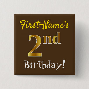 Badge Carré 5 Cm Brown, Faux Gold 2e anniversaire, avec nom personn