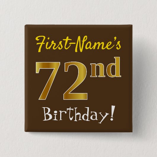 Badge Carré 5 Cm Brown, Faux Gold 72e Anniversaire, Avec Nom Person (Devant)