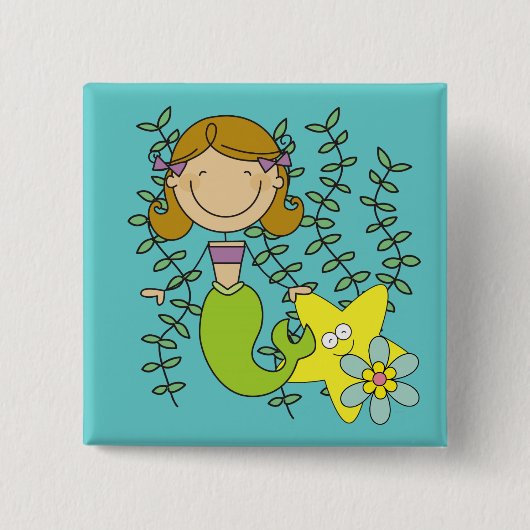 Badge Carré 5 Cm Brown Haired Mermaid (Devant)