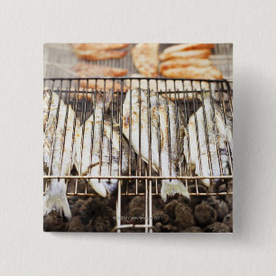 Badge Carré 5 Cm Brumes de mer sur barbecue grill.