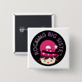 Badge Carré 5 Cm Brunette Rocking Big Sister (Devant & derrière)