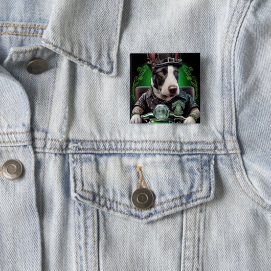 Badge Carré 5 Cm Bull Terrier Chien Conduite Vélo St. Patrick's Day (En situation)